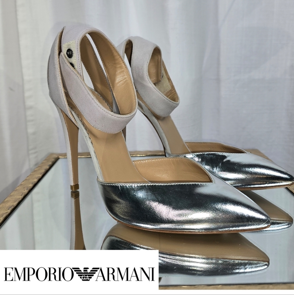 Emporio Armani Metallic Silver Leather Heels